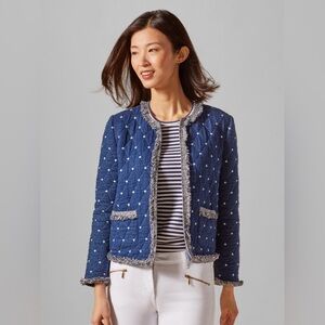 J. Mclaughlin, Quilted Dark Denim Diamond Jacquard Jacket